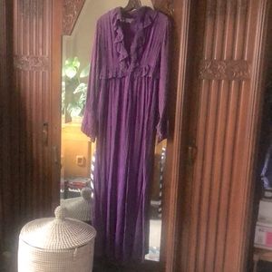 Vintage Fred Leighton Cotton Pintucked Purple Maxi Dress c.1970 Size 8